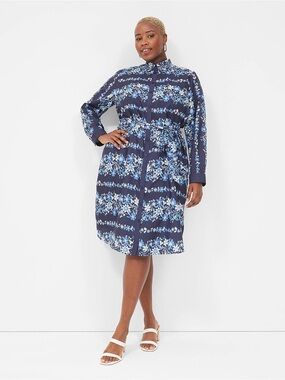 Lane Bryant Blue Floral Belted Shirt Dress NWT Plus Size 22W Cottagecore